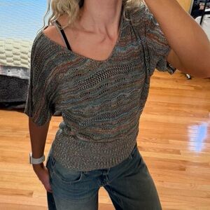 August Silk Knit Multicolor Cinch Short Sleeve Top